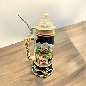 Lidded DBGM Ceramic German Beer Stein with Music Box